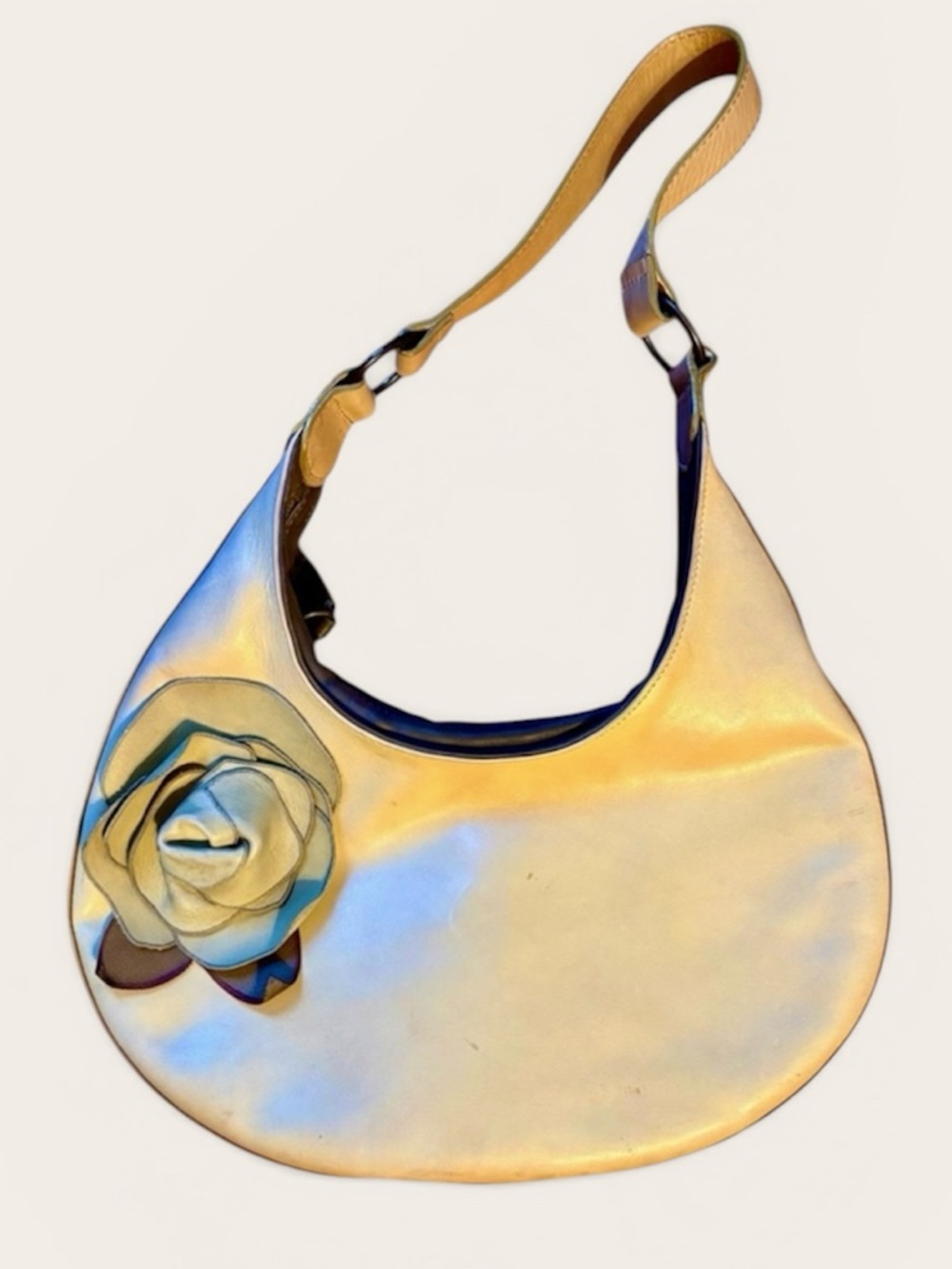 Couture Donald J. Pliner shoulder bag yellow leather green flower vintage